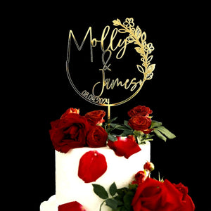 BOHO Wedding cake topper, Gold Cake topper for Wedding, Personalized cake topper, Rustic wedding cake topper, Custom Mr Mrs cake topper.