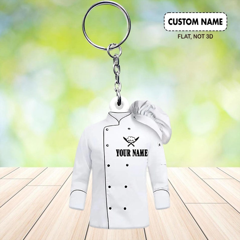 Personalized Chef Uniform Keychain, Custom Chef Name Keychain, Gift For Chef, Chef Hat, Chef Keychain