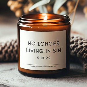 No Longer Living In Sin soy candle, Custom Wedding Gift, Funny Anniversary Gift, Personalized Wedding Gift For Husband, Wedding Date Candle