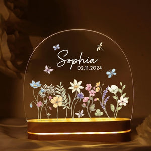 Custom Floral Butterfly Name Night Light, Birthday Gift for Her, Bedroom Bedside Light, Personalized Flower Garden Night Lamp, Nursery Decor