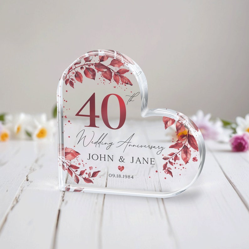 Personalized Ruby 40th Anniversary Gift, Ruby Anniversary Gift, 40th Anniversary Plaque, 40th Wedding Anniversary Gift, Gift for Parents