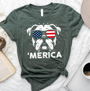 English Bulldog America Shirt | 4th of July Bulldog Tee | Patriotic Bulldog Shirt | USA Dog Lover Gift | USA Dog Shirt | American Flag Tee