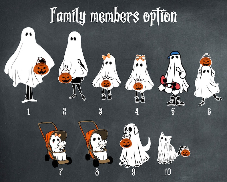 Customized Ghost Family Sign, Personalized Halloween Family Portrait with Pets Printable, Family Portrait Frame, Halloween Wall Art