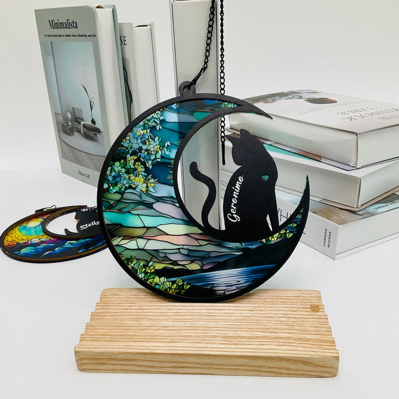 Personalized Cat Memorial Suncatcher, Gift For Cat Lovers, Cat Loss Gift, Loss of Pet Sympathy Gift, Handcrafted Suncatchers