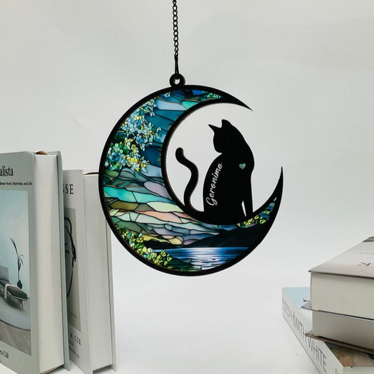 Personalized Cat Memorial Suncatcher, Gift For Cat Lovers, Cat Loss Gift, Loss of Pet Sympathy Gift, Handcrafted Suncatchers