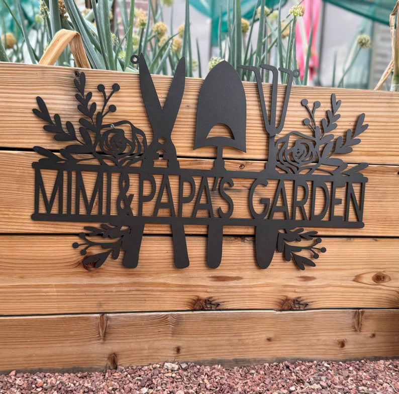 Custom Metal Garden Sign, Customizable, Rose Garden Sign, Garden or Greenhouse Decor, Personalized Metal Sign, Garden Sign with Roses.