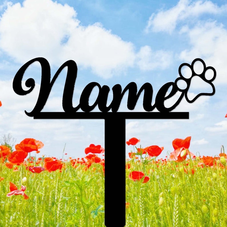 Personalized Pet Name Memorial Stake,Cat Dog Pet Metal Grave Marker with Paw Print,Custom Pet Cemetery Stake,Loss of Dog Pet Sympathy Gift