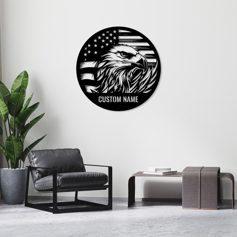 Custom Eagle US Flag Metal Sign, American Flag Gift, Personalized Name Sign,4th of July Gift,Bald Eagle Sign,Patriotic Wall Art,Veteran Gift