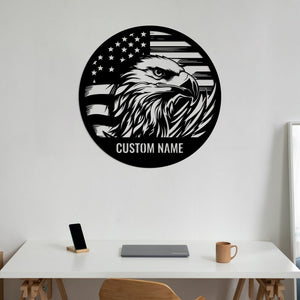Custom Eagle US Flag Metal Sign, American Flag Gift, Personalized Name Sign,4th of July Gift,Bald Eagle Sign,Patriotic Wall Art,Veteran Gift