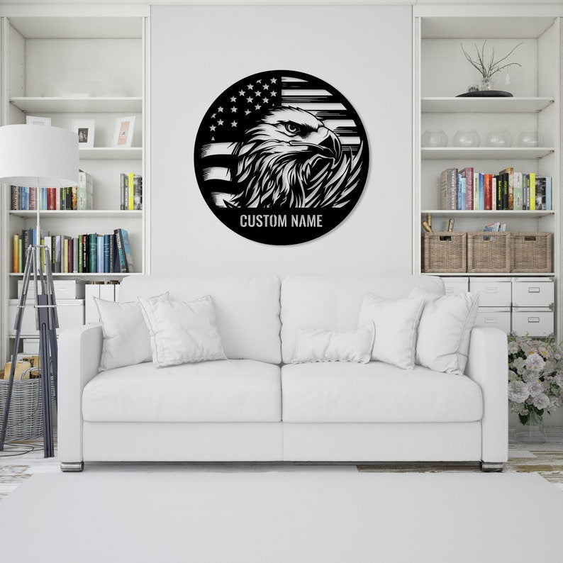 Custom Eagle US Flag Metal Sign, American Flag Gift, Personalized Name Sign,4th of July Gift,Bald Eagle Sign,Patriotic Wall Art,Veteran Gift