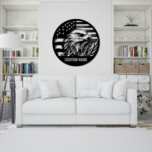 Custom Eagle US Flag Metal Sign, American Flag Gift, Personalized Name Sign,4th of July Gift,Bald Eagle Sign,Patriotic Wall Art,Veteran Gift