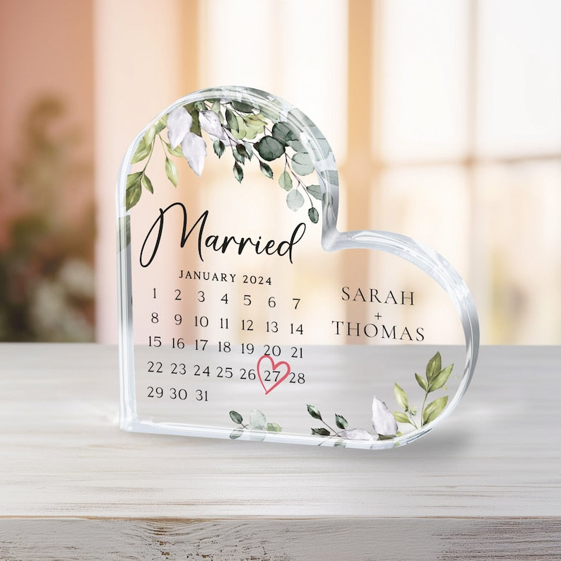 Personalized Wedding Gift, Married Calendar Acrylic Plaque, Wedding Gift for Couple, Married Plaque Gift for Couple, Wedding Keepsake Gift