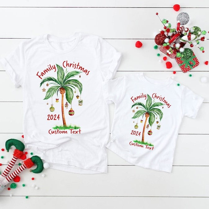Tropical Christmas shirts,Christmas on the beach,Christmas palm tree,Family Christmas shirts,Christmas matching shirts