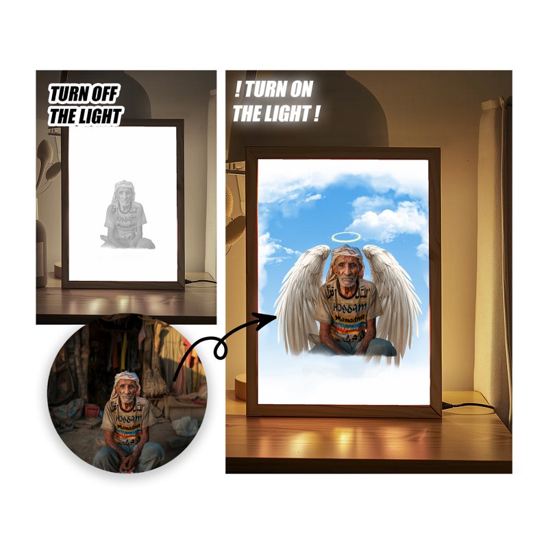 Personalized Memorial Portrait on Art Frame Light, Customizable Art Painting Frame From Photos, Unique Remembrance Artwork Gift for The Loss