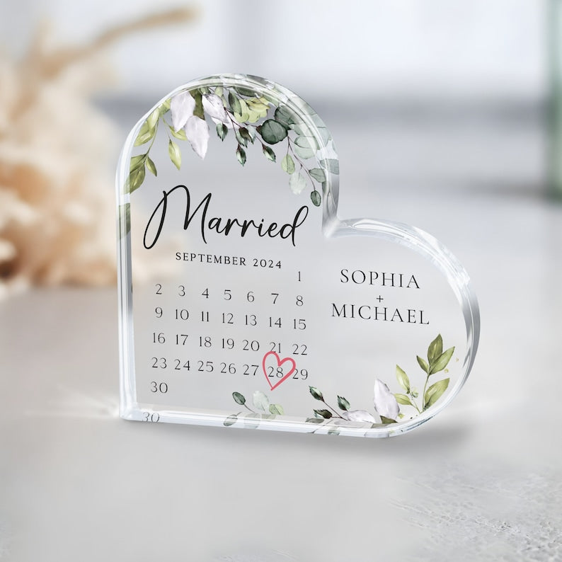 Personalized Wedding Gift, Married Calendar Acrylic Plaque, Wedding Gift for Couple, Married Plaque Gift for Couple, Wedding Keepsake Gift