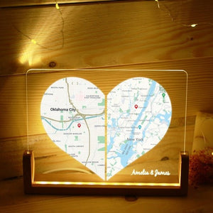 Custom Two Location Heart Night Light - Engaged Gift for Her - Long Distance Relationship Gift - Anniversary Gift for Her - Personalized Map