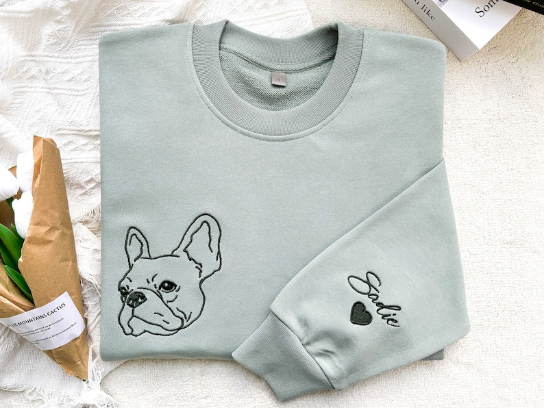 Custom Embroidered Pet Sweatshirts with Pet Photo and Name,Custom Embroidered Dog Hoodie,Embroidered Pet Portrait,Gift for Dog Dad/Mom
