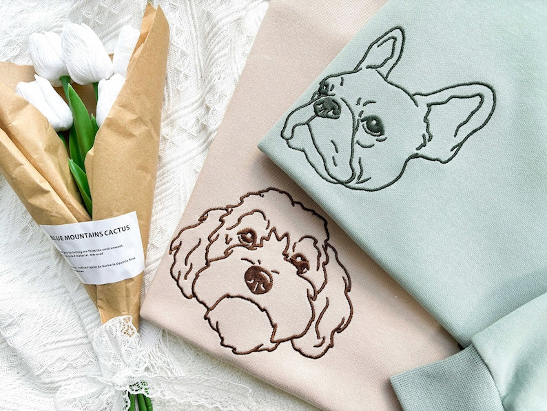 Custom Embroidered Pet Sweatshirts with Pet Photo and Name,Custom Embroidered Dog Hoodie,Embroidered Pet Portrait,Gift for Dog Dad/Mom