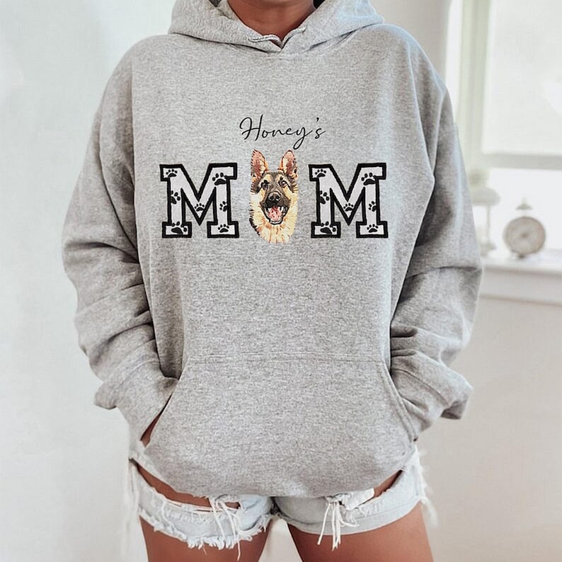 Dog Dad Dog Mom Custom Pet Portrait Embroidered Hoodie Dog Dad with Pet Name, Varsity Dog, Portrait from Photo, Custom Dog Name