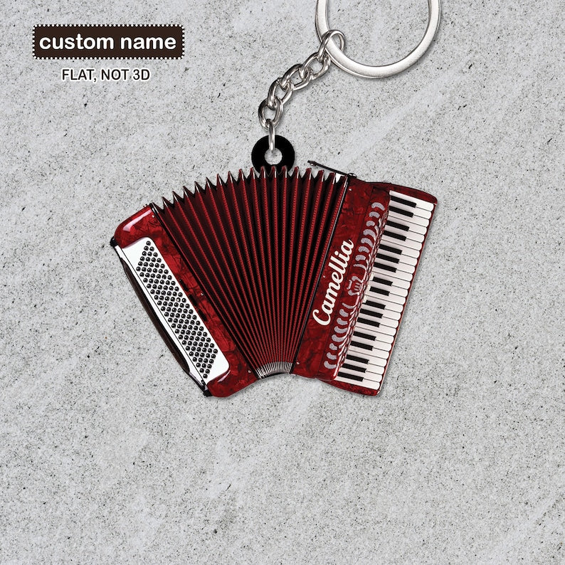 Accordion 2D Flat Keychain, Classic Accordion Personalized Keychain, Musician Ornament Gift, Accordion Lover Gift