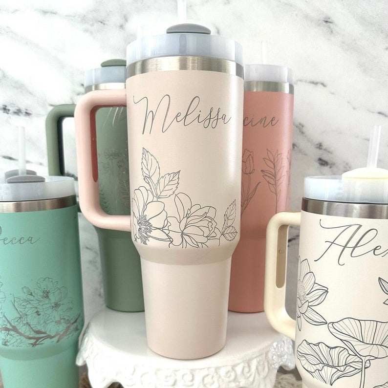 Personalized 40oz Tumbler With Handle Lid and Straw, Insulated Engraved Cup, Bridesmaid proposal, Gifts for Her, Corporate Custom Logo