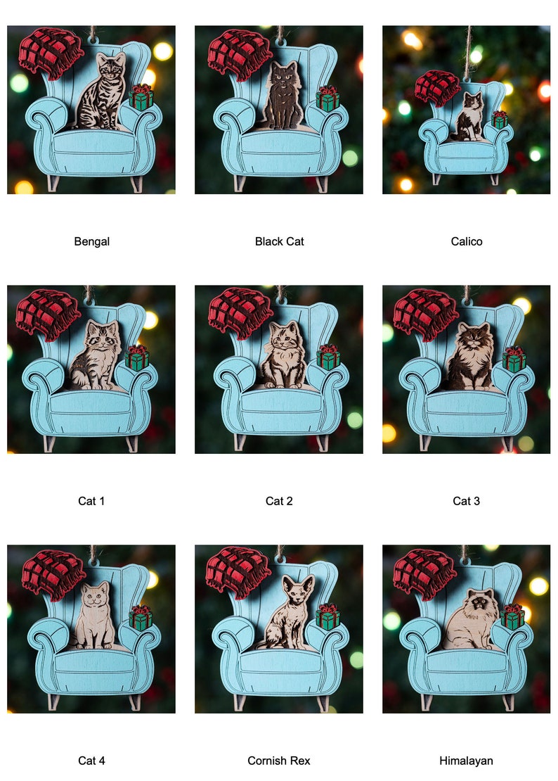 Christmas Layer Ornament, Interchangeable Cat Breed Christmas Armchair Ornament, Cat Lady Gift