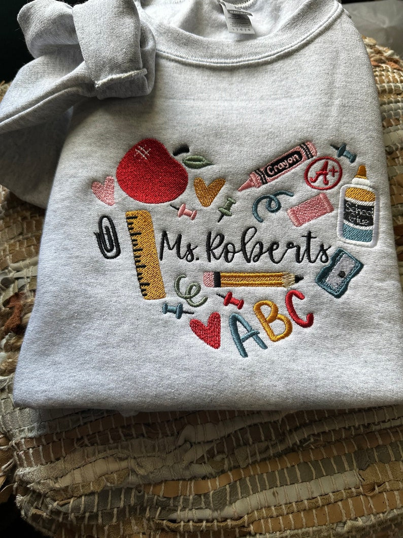 Embroidered 90s Vibe Teacher Sweatshirt - Embroidered Teacher Sweatshirt - Teacher Gift - Student Teacher Sweatshirt - DayCare Sweatshirt