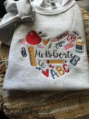 Embroidered 90s Vibe Teacher Sweatshirt - Embroidered Teacher Sweatshirt - Teacher Gift - Student Teacher Sweatshirt - DayCare Sweatshirt