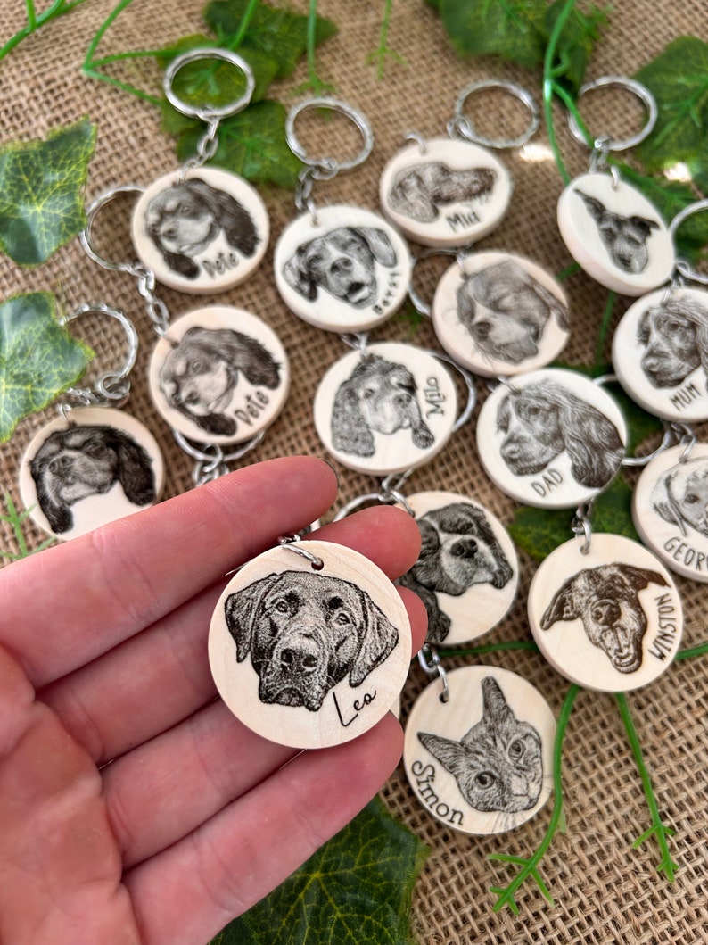 Pet keyring, wooden pet engraved keychain, custom pet gift, Christmas present from dog, cat keyring, animal lover present, Dog mum, dog dad