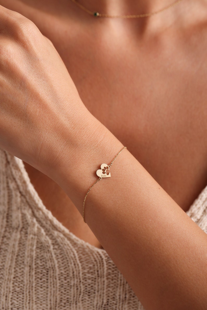 Paw Print Bracelet,Dog/Cat Bracelet,Heart Shapped Paw Bracelet,Personalized Pet Bracelet,Animal Friendly Jewelry Pet Lover Gift Gift for Mom