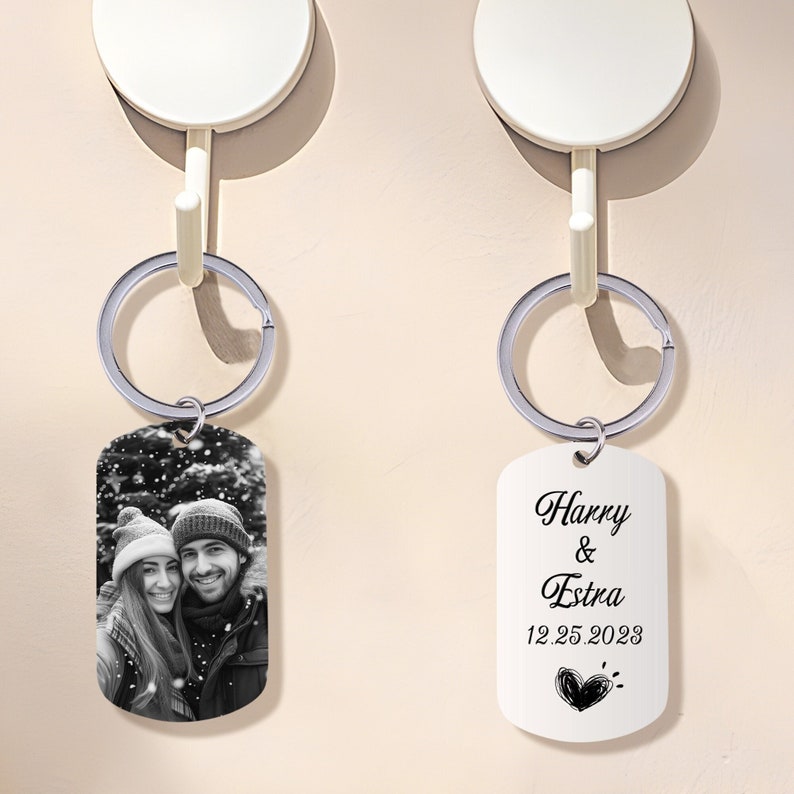 Custom Picture Keychain, Doubled Sided Picture Keychain, Keychain For Boyfriend, Personalized Text Keychain, Anniversary Gift For Him
