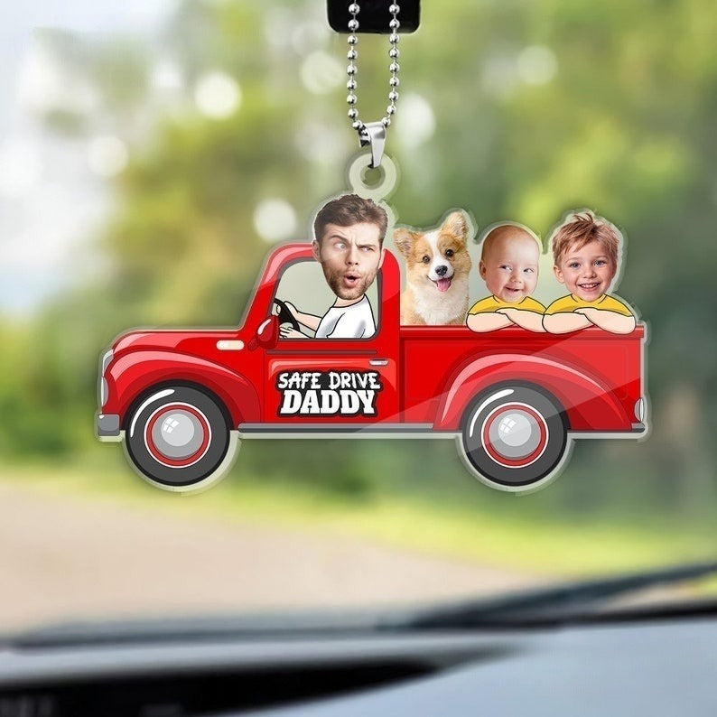 Custom Photo Baby In Truck, Drive Safe Daddy Ornament, Personalized First Father Gift, Custom Hanging Ornament, Gift For Husband