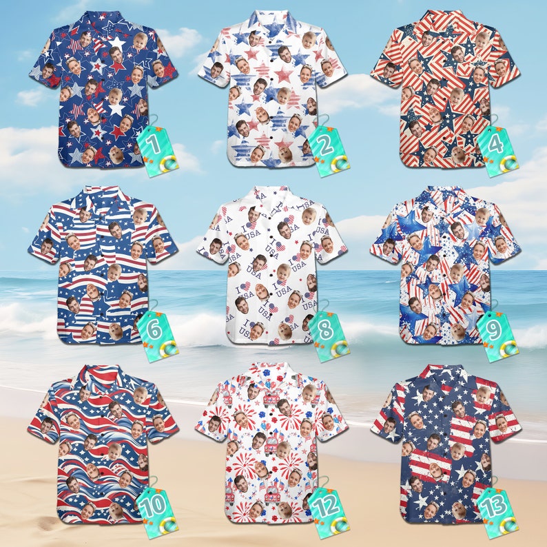 Custom Independence Day Shirts Custom Hawaiian Shirts Flags, Independence Day 4th of July Gifts Custom Photo Hawaiian Shirts Beach shirt