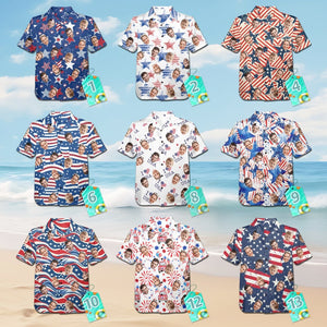 Custom Independence Day Shirts Custom Hawaiian Shirts Flags, Independence Day 4th of July Gifts Custom Photo Hawaiian Shirts Beach shirt