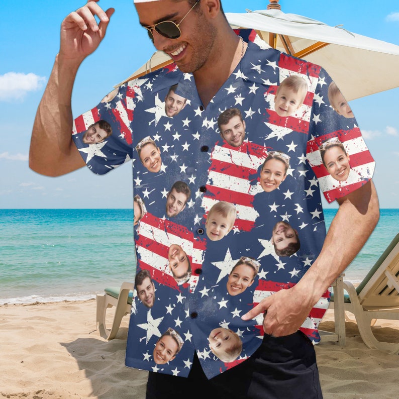 Custom Independence Day Shirts Custom Hawaiian Shirts Flags, Independence Day 4th of July Gifts Custom Photo Hawaiian Shirts Beach shirt