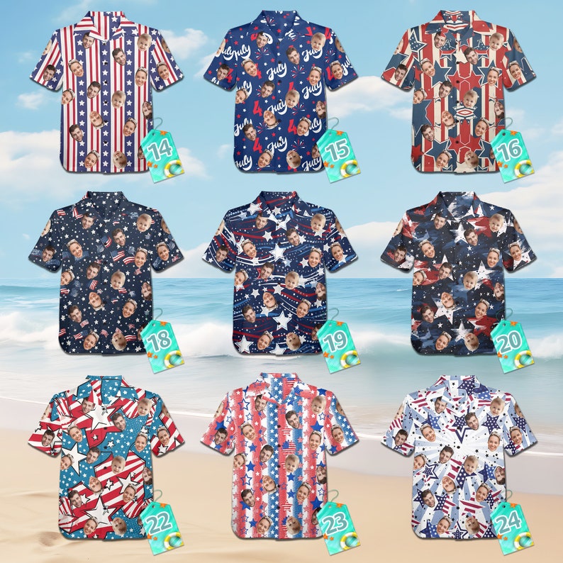 Custom Independence Day Shirts Custom Hawaiian Shirts Flags, Independence Day 4th of July Gifts Custom Photo Hawaiian Shirts Beach shirt