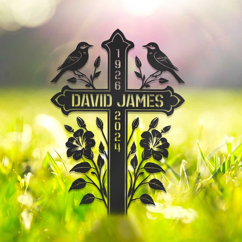 Custom Memorial Metal Cross Stake, Grave Marker, Sympathy Gifts, Remembrance Gift, Lawn Metal Cross, Garden Stake, Memorial Gift