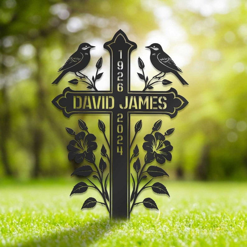 Custom Memorial Metal Cross Stake, Grave Marker, Sympathy Gifts, Remembrance Gift, Lawn Metal Cross, Garden Stake, Memorial Gift