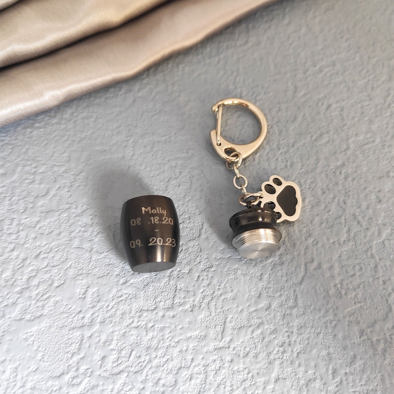 Forever In Our Hearts Personalized Dog Ashes Keepsake,Pet Urns Keychain for Dogs,Cremation Keyrings Urn,Pet Memorial Dog Paw Keychain,Pet Loss Gift,Pet Locket