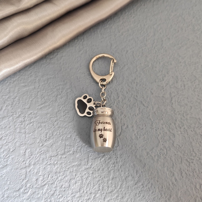Forever In Our Hearts Personalized Dog Ashes Keepsake,Pet Urns Keychain for Dogs,Cremation Keyrings Urn,Pet Memorial Dog Paw Keychain,Pet Loss Gift,Pet Locket