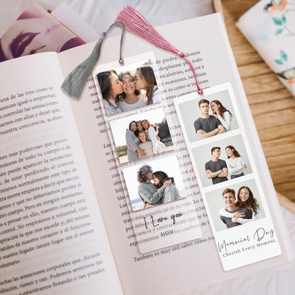Personalised Acrylic Bookmark for Women Custom Photo Bookmark - Metal Bookmarks with 15 Colors Tassel - Gift for Book Lovers
