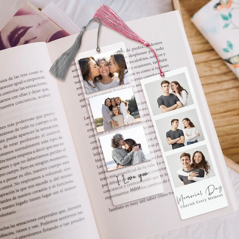 Personalised Acrylic Bookmark for Women Custom Photo Bookmark - Metal Bookmarks with 15 Colors Tassel - Gift for Book Lovers