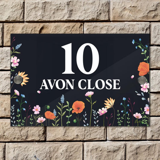 Custom Signs Modern Anthracite House Door Number plaque Wild Flower Meadow design