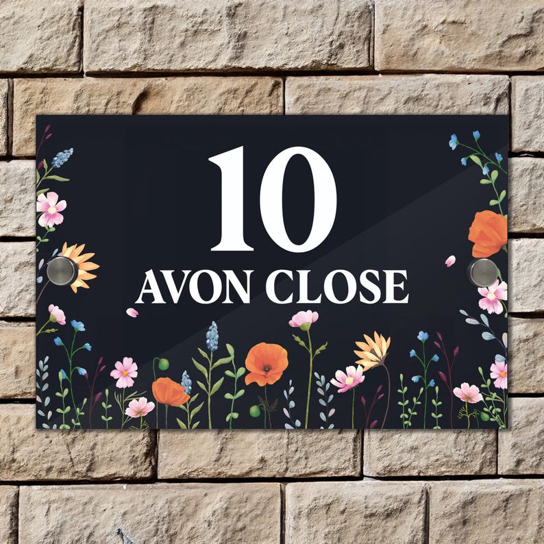 Custom Signs Modern Anthracite House Door Number plaque Wild Flower Meadow design