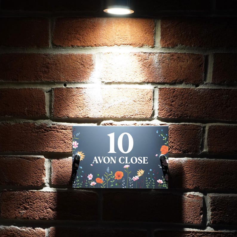 Custom Signs Modern Anthracite House Door Number plaque Wild Flower Meadow design
