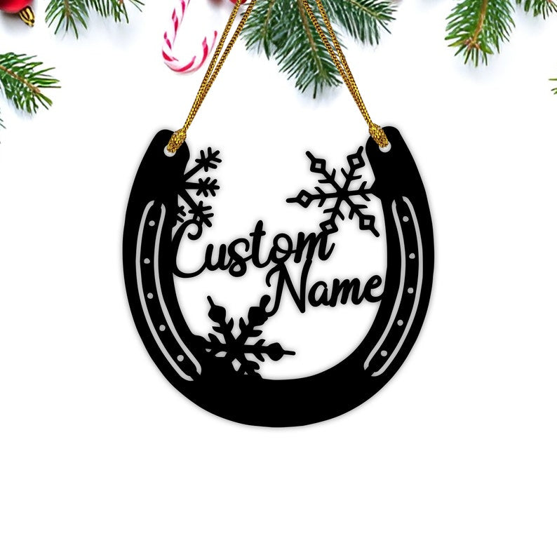 Custom Horseshoe Christmas Ornament Metal, Horse Shoe Ornament, Horse Lover Gift, Good Luck Gift, Snowflake Ornament, New Year Gift