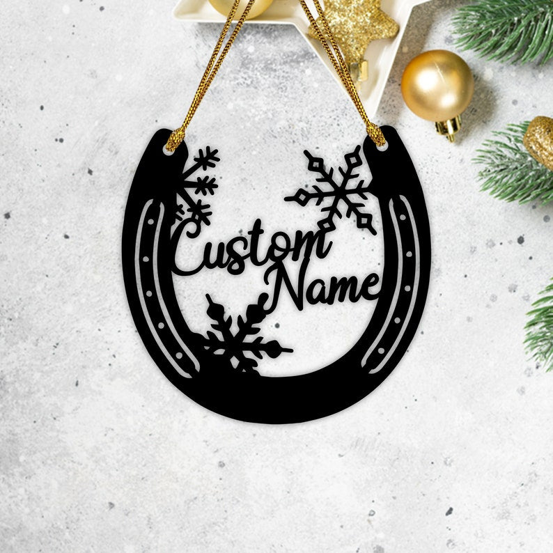 Custom Horseshoe Christmas Ornament Metal, Horse Shoe Ornament, Horse Lover Gift, Good Luck Gift, Snowflake Ornament, New Year Gift