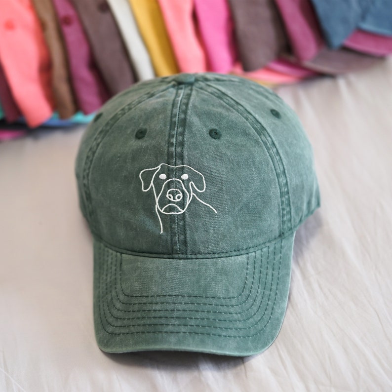 Custom Pet Outline Drawing Hat, Personalized Cat Dog Mom Dad Embroidered Baseball Cap, Pet Portrait Caps, Pet Lover Cap, Pet Memorial Gift