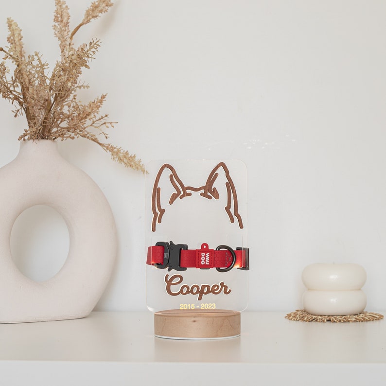 Memorial Light Pet Collar Sign, Dog Memorial Wood Frame With Collar Holder, Dog Memorial Gifts,Pet Loss Gifts,Night light Pet Sympathy