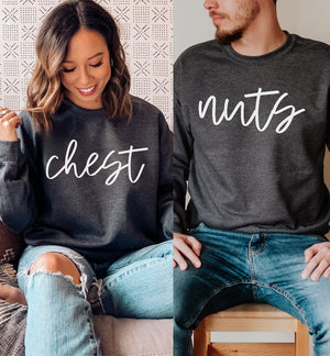 Funny Couples Christmas Sweatshirt: Chest And Nuts Matching Holiday Shirt